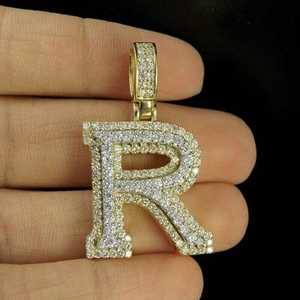 Colgante de Letra R Estilo Hip Hop con Diamantes, Chapado en Oro, Personalizado con Inicial, para Hombre y Mujer, Colgante de Letra con Moissanita - Product Image 3