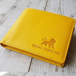 Portefeuille court en cuir véritable vintage avec fermeture éclair, blocage RFID, plusieurs emplacements pour cartes, usage quotidien pour homme, style minimaliste, couleur jaune - Product Image 2