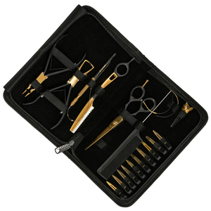 Kit de Herramientas Profesional Kaamir para Extensiones de Cabello, Ecológico, Negro Mate y Dorado, Tijeras de Acero Inoxidable, Aguja de Bucle, Estuche con Cierre - Product Image 3