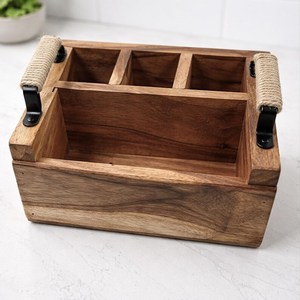 Boîte de rangement pour couverts en bois faits à la main, écologiques et durables, pour la cuisine, la salle à manger et les restaurants, disponible à la vente - Product Image 5
