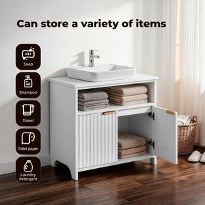 Mobile Bagno Monopiano 60x30x60cm con Griglia Termoformata in Melaminico Bianco e Pannello Truciolare - Vanità Bagno 60x30x60cm - Product Image 4