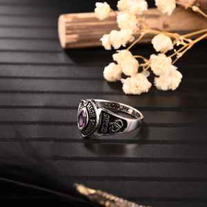 Anillo de Graduación Universitario Personalizado BOJ School Ring 042, Anillo de Colegio Secundario para Ella, con Piedra de Nacimiento, Plata 925, ¡Oferta! - Product Image 3