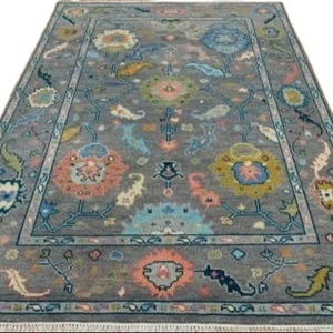 Tapis Oushak en laine noué à la main de haute qualité |   Tapis d'appoint oriental fait main de qualité export, motif floral turc gris brun pastel - Product Image 6