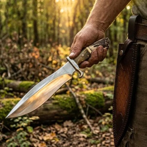 Cuchillo Bowie de Caza Hecho a Mano con Hoja de Acero Pulido y Mango de Asta de Ciervo – Cuchillo de Hoja Fija Personalizado con Funda de Cuero al por Mayor - Product Image 2