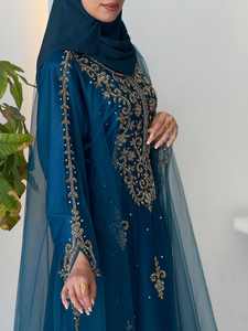 Grosir Setelan Mewah 2 Potong Wanita Muslim Sederhana Elegan Chiffon Polos Berhias Manik-Manik Gaun Panjang A-Line untuk Pesta Pernikahan - Product Image 5