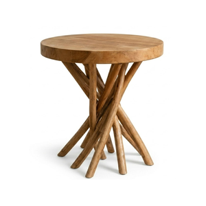 Mesa Auxiliar ARTERRA de Lujo con Base de Madera de Teca y Tapa Redonda de Madera, Mueble Rústico Decorativo para Sala de Estar - Product Image 2