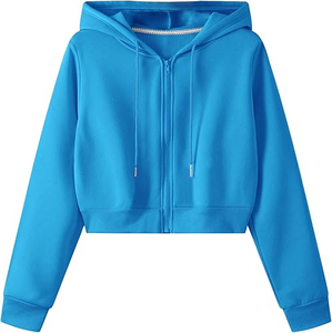 Hoodie court personnalisé pour femme – Sweat à capuche décontracté pour femme avec fermeture éclair, coupe oversize - Product Image 1