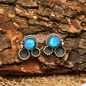 925 Sterling Silver Natural Labradorite Stud Earrings Blue <b>Flash</b> Handmade Gemstone Jewelry Wholesale Supplier - Product Image 2