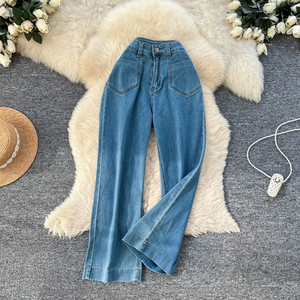 Men's High Waist Wide Leg Denim <b>Pants</b> Plus Size Loose Fit Knee Stonewashed Cotton Casual Jeans Eco-Friendly Summer Beading - Product Image 4