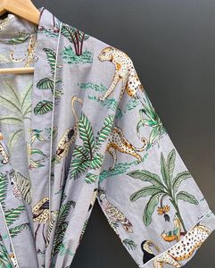 Cotton Floral Blockprint Kimono Robe – Summer Beachwear Loungewear Wholesale Women Printed Cotton Kimono <b>Boho</b> Beach Cover Up - Product Image 5