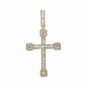 Colgante de Cruz Religiosa Hiphop para Hombre de Oro Amarillo Sólido de 10K con Diamante de Corte Redondo de 1.75" y 0.87 CT - Product Image 2