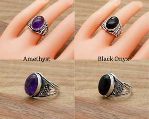 Bague en argent sterling 92,5 avec pierres précieuses mélangées, bague en pierres précieuses naturelles, forme ovale, design unisexe - Product Image 6