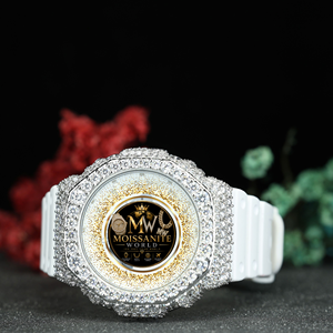 White Gold Manual <b>Mechanical</b> <b>Watch</b> Diamond Bezel Stainless Steel Case Sapphire Crystal Analog Chronograph Silicone Strap - Product Image 1
