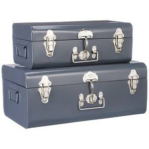 Juego de baúles metálicos azul pizarra con cierres plateados pulidos para una organización elegante del dormitorio - Product Image 1