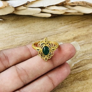 Trendy Unique Boho Brass Green Onyx <b>Ring</b> 18k Gold Plated Flower Shape <b>Ring</b> Vintage <b>Statement</b> Floral Wholesale <b>Ring</b> For Women - Product Image 2