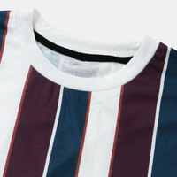 T-shirt décontracté à col rond rayé pour homme, tissu tissé, blanc, marine, bordeaux, rouge, motif imprimé, coupe classique, style streetwear