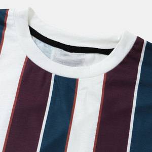 Camiseta Casual de Cuello Redondo a Rayas para Hombre, Tejido de Tela, Diseño Estampado en Blanco, Azul Marino, Rojo Borgoña, Corte Regular, Estilo Urbano - Product Image 5