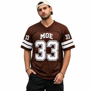 Brown Mesh <b>Shirt</b> Men Oversized V Neck <b>T</b>-<b>Shirt</b> Hip Hop American Football Jersey Short Sleeve Streetwear Fan Edition Soccer Tees - Product Image 1