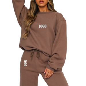 Women's <b>Brown</b> Solid Printed Breathable Lightweight Hooded Full Sleeve Regular Fit Casual Sweatshirt <b>Joggers</b> Set Side Pockets - Product Image 2