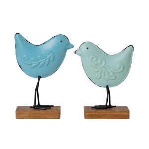 Metal Bird Figurines <b>Set</b> of 2 Shabby Chic Decor with Foliage Pattern for Tabletop Living Room Display - Product Image 4
