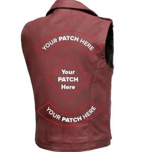 Gilet de motard en cuir bordeaux pour homme, veste sans manches en cuir véritable avec fermeture éclair asymétrique et ceinture, coupe ajustée sur mesure - Product Image 4