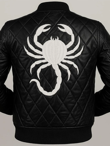 Chaqueta de Cuero Genuino Negra para Hombre, Estilo Bomber Acolchada con Bordado de Araña, Prenda de Invierno Casual y Elegante - Product Image 3