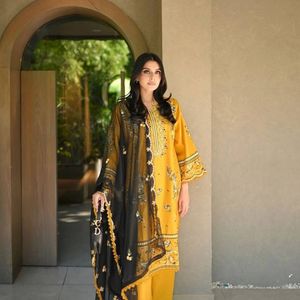 Premium Roman Fabric Embroidered Kurti Palazzo Set with Georgette Dupatta GPO Lace Work Fully <b>Stitched</b> Women's Ethnic - Product Image 1