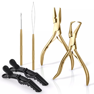 Kit professionnel d'outils pour extensions de cheveux en acier inoxydable, pinces, aiguilles à boucle, clips, kit d'extensions de cheveux en acier inoxydable - Product Image 1