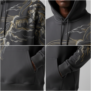 Sweat à capuche long doublé pour homme, 100% coton, style streetwear ample français, couleur unie, coupe classique, printemps, 400g - Product Image 5