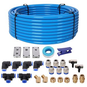 Tubo TPEE Blu 1/2'' OD X 3/8'' ID, 30 Metri, Kit Completo per Sistema di Tubazioni Pneumatiche con Raccordi a Innesto Rapido - Product Image 1
