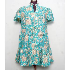 Vestido corto elegante de algodón hecho a mano en India, con estampado floral, ideal para fiestas, regalo para novias, personalizado, vestido de moda para mujer, procedente de la India. - Product Image 2