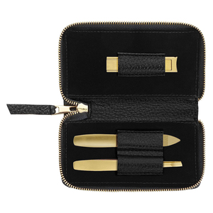 Kit de manucure luxueux en cuir noir avec outils dorés 5 en 1, outil DIY portable, étui de manucure pour adultes, personnes âgées et adolescents - Product Image 1