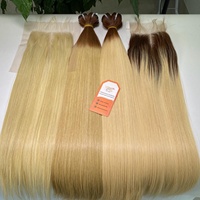 Extensions de cheveux naturels Remy vierges vietnamiens bruts, couleur blonde tendance, double trame, longues, pour tissage