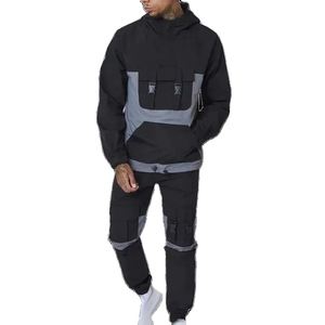 Ensemble de survêtement à capuche pour homme, color block, sweat-shirt et pantalon cargo, coupe-vent, streetwear, vêtements d'hiver, manches longues, coupe ample, 100% coton - Product Image 3