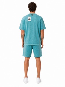 Ensemble T-shirt et short en coton moutarde pour homme, col rond, couleur unie, tenue décontractée d'été, tissu tricoté avec service OEM - Product Image 2