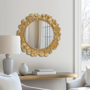 Ginkgo <b>Leaf</b> <b>Wall</b> Mirror – Luxury Gold Floral Decorative Mirror for Living Room, Bedroom & Home <b>Decor</b> - Product Image 2
