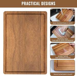 Planches à découper en bois d'acacia rectangulaires, antidérapantes, lavables au lave-vaisselle, réutilisables, emballage individuel - Product Image 3