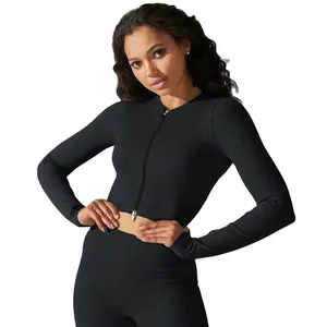 महिला जिप फिटनेस योग शर्ट खेल लंबी आस्तीन जैकेट जैकेट फिटनेस के साथ शीर्ष महिला परिधान