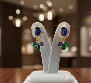 Boucles d'oreilles ovales bleues hydrogénées vertes pour mariage, en argent sterling 925 plaqué or 18 carats, idéales pour les fêtes, cadeau pour elle - Product Image 1