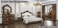 Ensemble de meubles de chambre à coucher en teck massif traditionnel, fait main, finition antique, lit California King, ensemble de lit haut de gamme