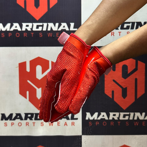 Guantes de Fútbol Americano con Pedrería de Diseño Personalizado al por Mayor, Guantes Deportivos de Alta Calidad en Color Rojo para Hombre - Product Image 3