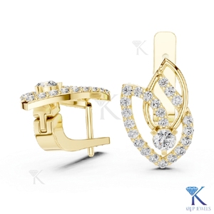Boucles d'oreilles créoles huggie pavées en forme de feuille avec diamants CVD HPHT cultivés en laboratoire sur mesure, en or massif 14K 18K, bijoux pour femme, mariage, fête, anniversaire - Product Image 6