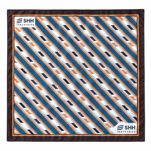 Women’s Geometric Stripe Satin <b>Scarf</b> Teal Orange White <b>Silk</b> Feel Square <b>Neck</b> Wrap Modern Print Custom Logo Fashion Accessory - Product Image 3