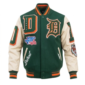 Factory Wholesale Street Hip Hop Style Baseball <b>Jackets</b> for <b>Men</b> and Women Custom Embroidered Oversized Fit Sweatshirts - Product Image 5