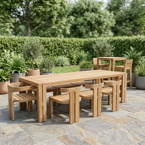 Juego de Comedor de 4/6/8 Plazas, Mesa y Sillas, OEM ODM, Madera/Aluminio, Cojines/Dimensiones/Colores Personalizados, Resistentes a los Rayos UV, Vietnam - Product Image 1