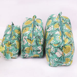 Eco-Friendly Quilted Cotton Lot Bohemian Water Resistant Unisex Large Travel <b>Organizer</b> Cosmetic <b>Case</b> Zipper Closure Bag Lining - Product Image 2