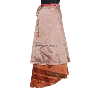 Eco Friendly Girl's Wear <b>Beach</b> Sari Reversible Long Wrap Skirts <b>Beach</b> Wear Vintage Silk <b>Magic</b> 38" Length Wrap Skirt Cover up - Product Image 5