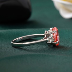 14K <b>Gold</b> Statement <b>Ring</b> with Fancy Vivid Red Oval Lab Grown Diamond Prong Setting VVS1 Clarity Rare <b>Cocktail</b> Jewelry - Product Image 3