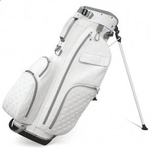 Bolsa de Golf de Cuero Marrón Repujado con Correa de Fibra de Carbono Teñida Lisa y Bolsillo Acolchado - Product Image 1