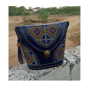 Bolso bandolera de cuero de diseñador de estilo bohemio para mujer, bolso indio geométrico para fiestas de compras nocturnas con cuentas bordadas - Product Image 2